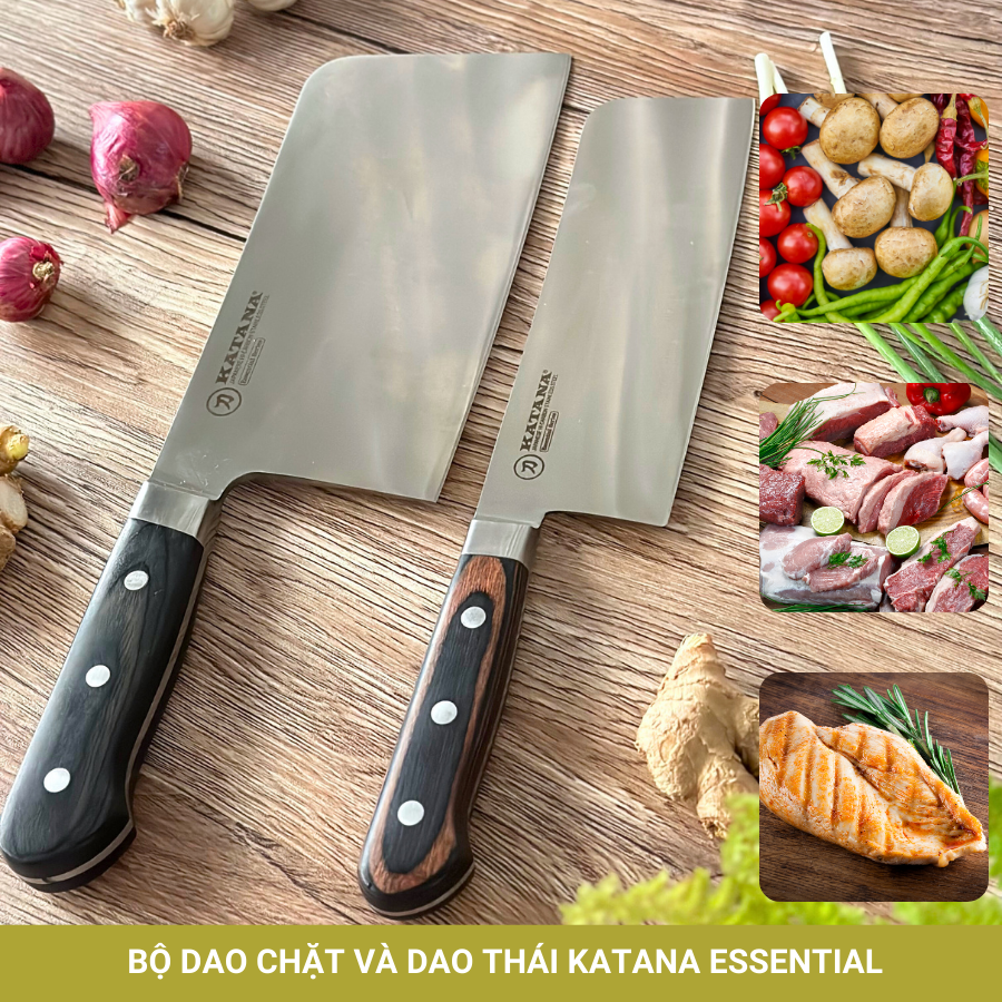 Bộ Dao Chặt và Dao Thái Cao Cấp Katana Essential Chopping 200mm & Nakiri 180mm – KATA206 & KATA203