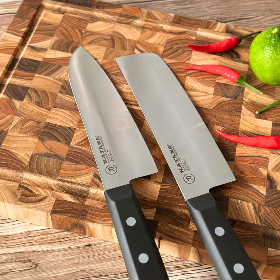 Bộ 2 Dao Katana Basic Santoku & Nakiri 165mm – Dao Thái Thịt Cá Rau Củ – KATA401 & KATA403