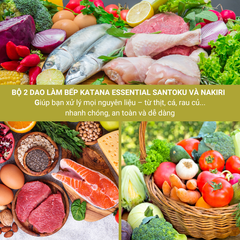 Bộ 2 Dao Katana Essential Santoku 165mm & Nakiri 180mm – Dao Thái Thịt Cá Rau Củ – KATA201 & KATA203