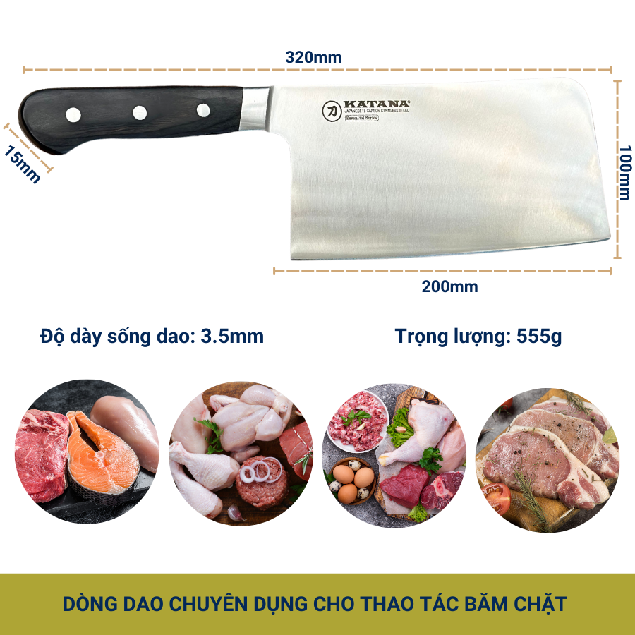 Dao Chặt Chuyên Dụng KATANA Essential Chopping 200mm - Dao Chặt Gà Vịt KATA206