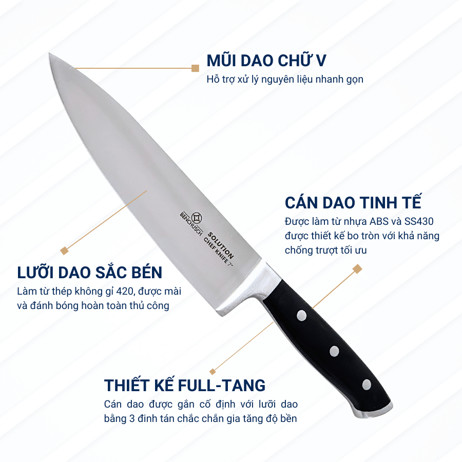 Dao Đầu Bếp Benchusch 7 Inch - Lưỡi Dao 18 cm - Dòng Chef Knife - Solution Series