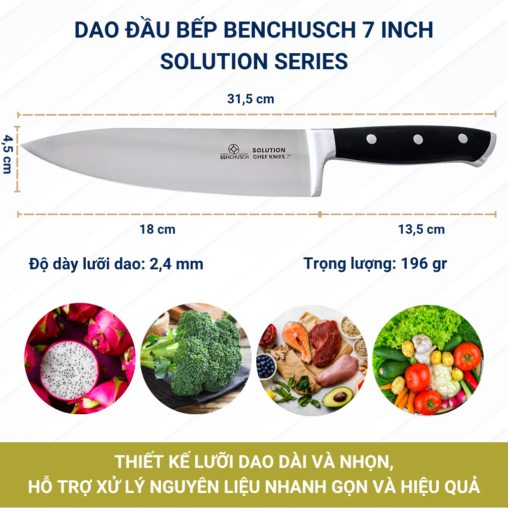 Bộ 02 Dao Nhà Bếp Benchusch Solution Series - Dao Đầu Bếp 7 Inch & Dao Santoku 6 Inch