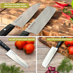 Bộ 2 Dao Katana Basic Santoku & Nakiri 165mm – Dao Thái Thịt Cá Rau Củ – KATA401 & KATA403