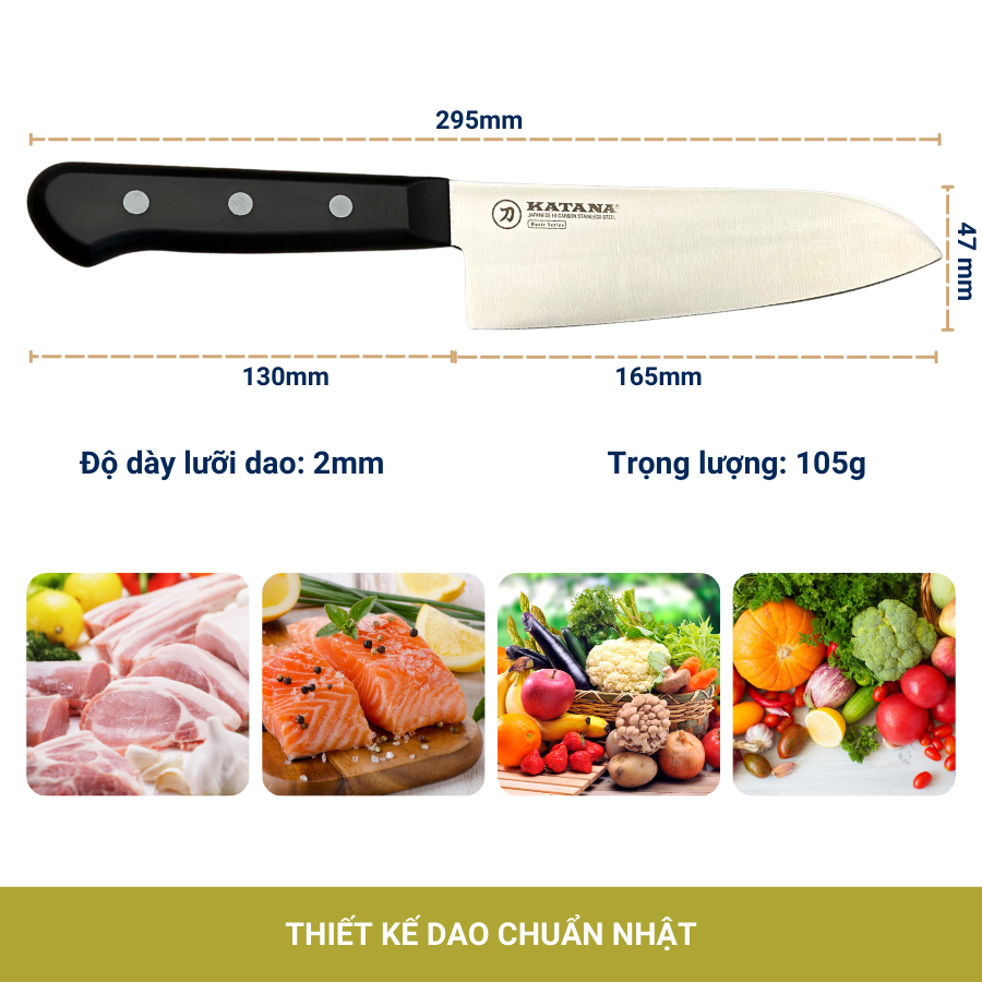 Dao Bếp Cao Cấp KATANA Basic Santoku 165mm - Dao Thái Đa Năng KATA401