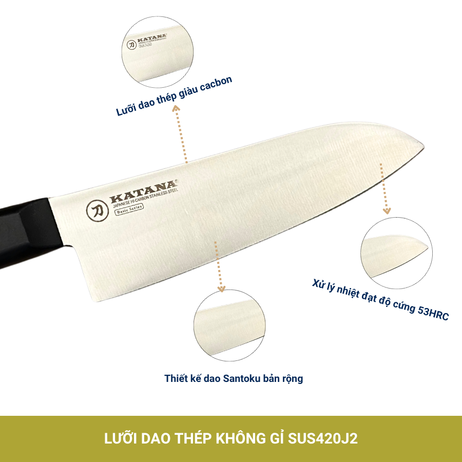 Dao Bếp Cao Cấp KATANA Basic Santoku 165mm - Dao Thái Đa Năng KATA401