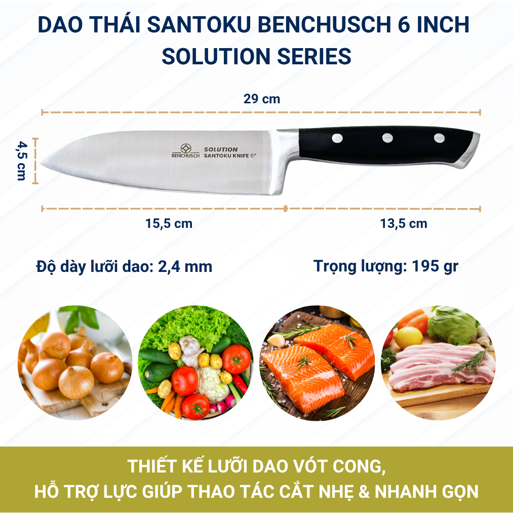 Bộ 02 Dao Nhà Bếp Benchusch Solution Series - Dao Đầu Bếp 7 Inch & Dao Santoku 6 Inch