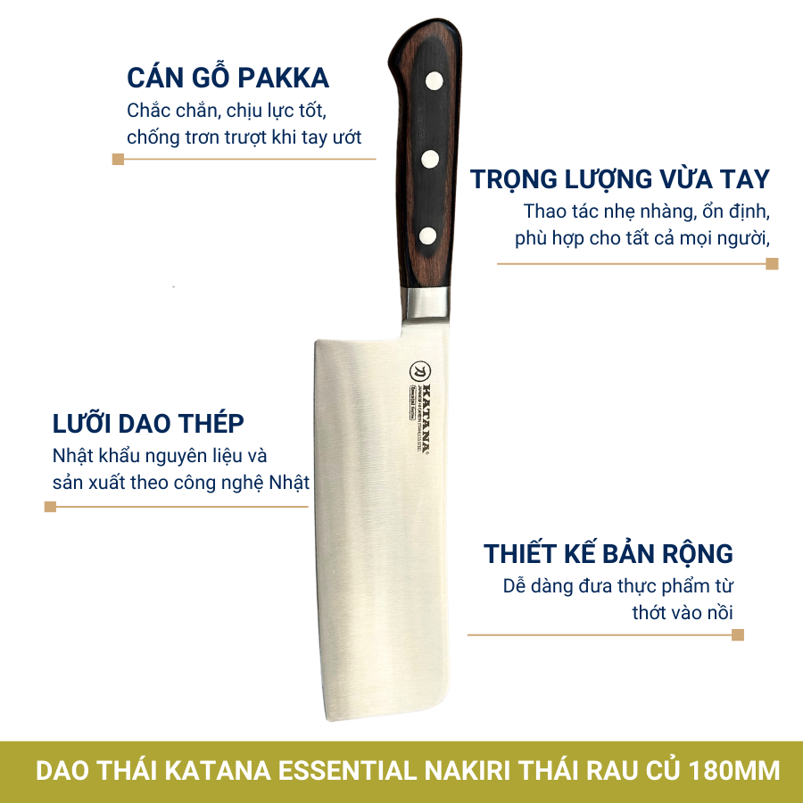 Bộ Dao Chặt và Dao Thái Cao Cấp Katana Essential Chopping 200mm & Nakiri 180mm – KATA206 & KATA203