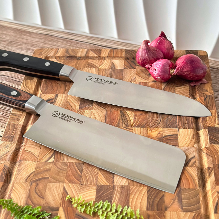 Bộ 2 Dao Katana Essential Santoku 165mm & Nakiri 180mm – Dao Thái Thịt Cá Rau Củ – KATA201 & KATA203