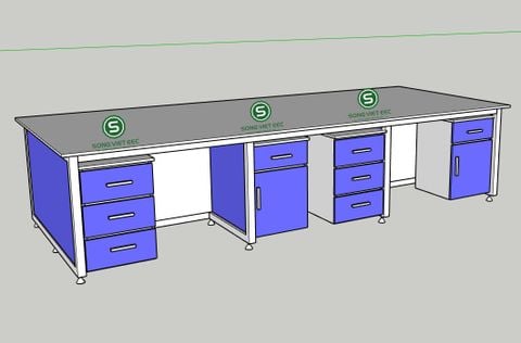 Bàn Thí Nghiệm Trung Tâm Không Giá Thiết Bị 3.6m - Mặt HPL Đen Kháng Axit