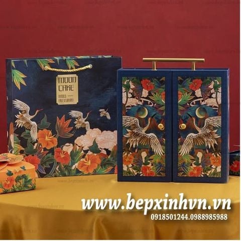 Bộ túi hộp trung thu 4 bánh 150g - 250g quai inox Song Hạc