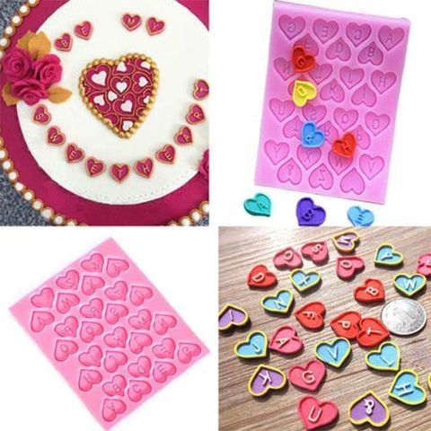 Khuôn silicon tim kèm chữ