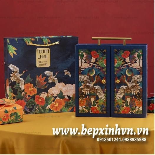 Bộ túi hộp cao cấp trung thu 4 bánh 150g - 250g Song Hạc (có quai).