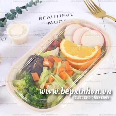 Hộp bã mía Oval 1 ngăn nắp trong 800ml.