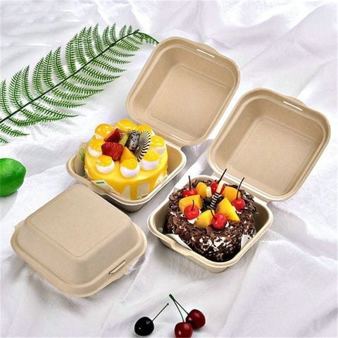 10 hộp bã mía Bento vuông nâu.