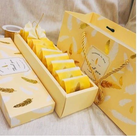 Bộ túi hộp bánh dứa Thank you Vàng (đựng 6 bánh)