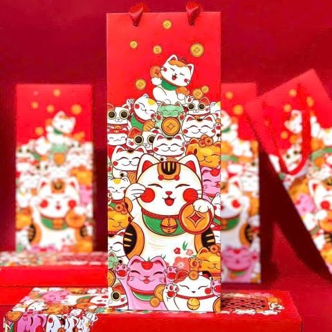 Bộ túi hộp dứa Tết Mèo May Mắn.