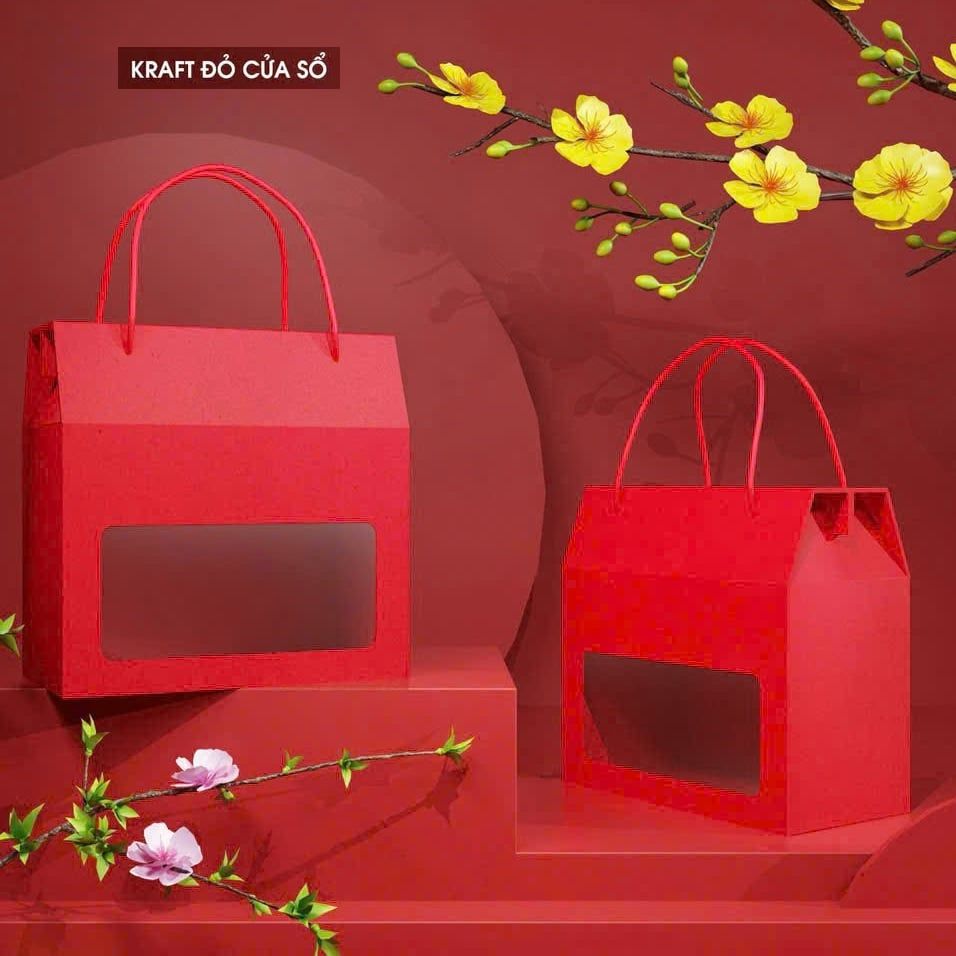 Hộp Tết Kraft đỏ cửa sổ