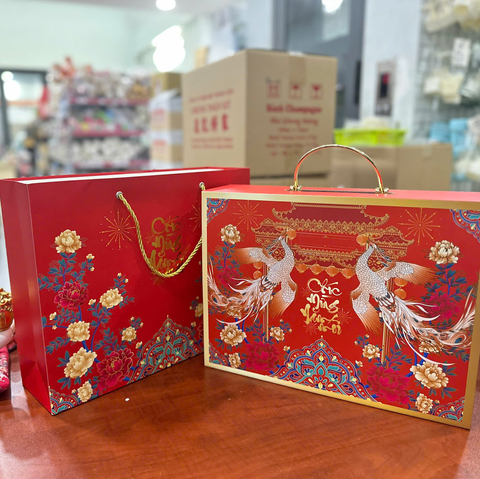 Bộ túi hộp đựng quà tết cao cấp vali Phụng Hoàng.
