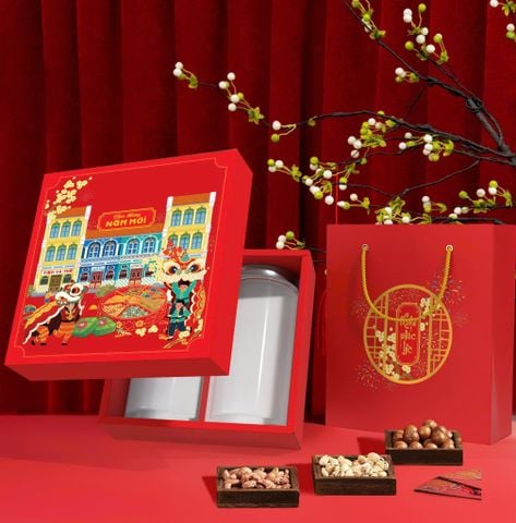 Bộ túi hộp Tết Việt 2 ngăn.