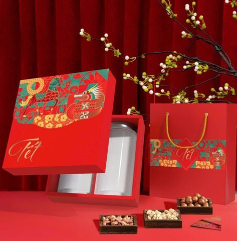 Bộ túi hộp Tết Xuân Vượng 2 ngăn.