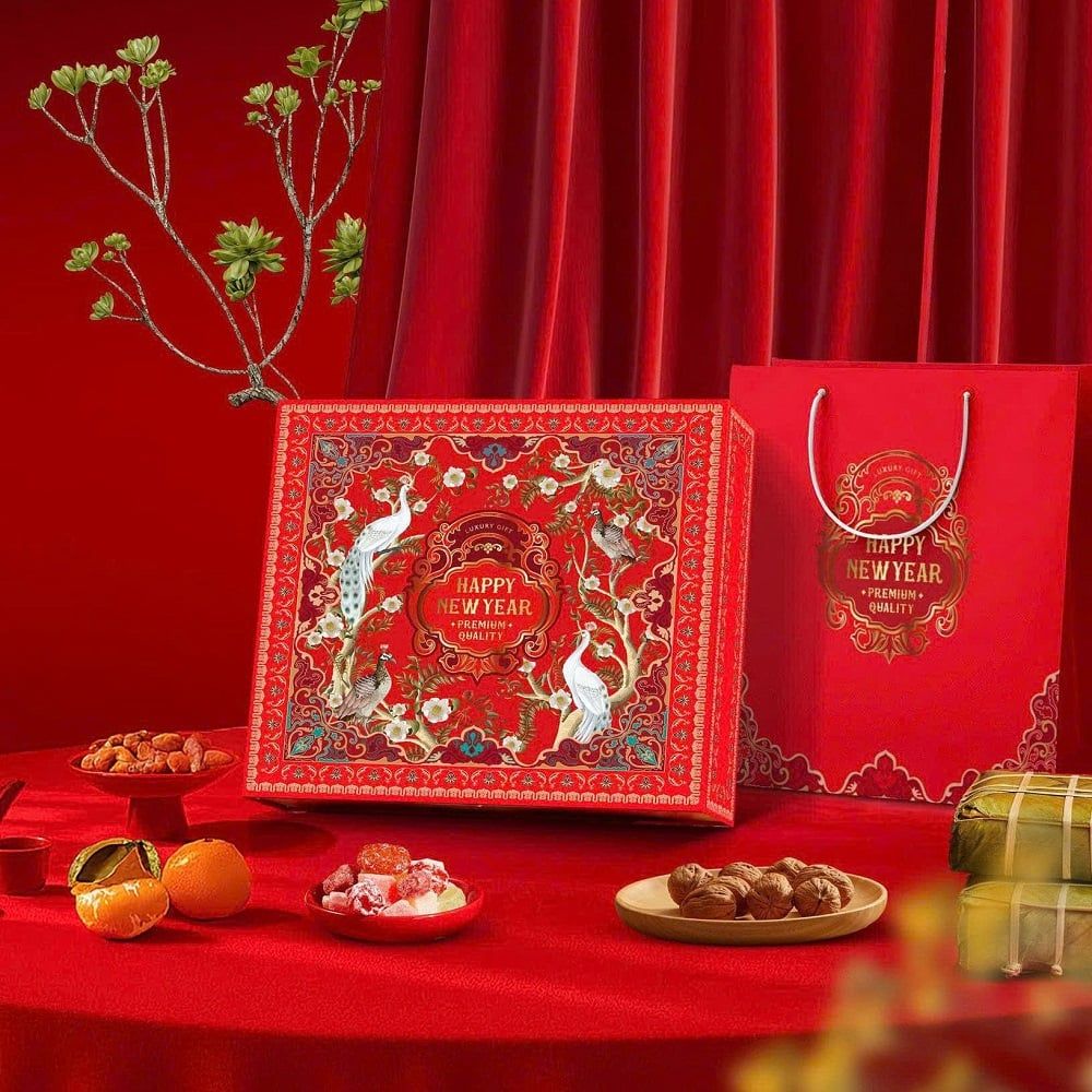 Bộ túi hộp tết đựng rượu Khai Phúc Đỏ