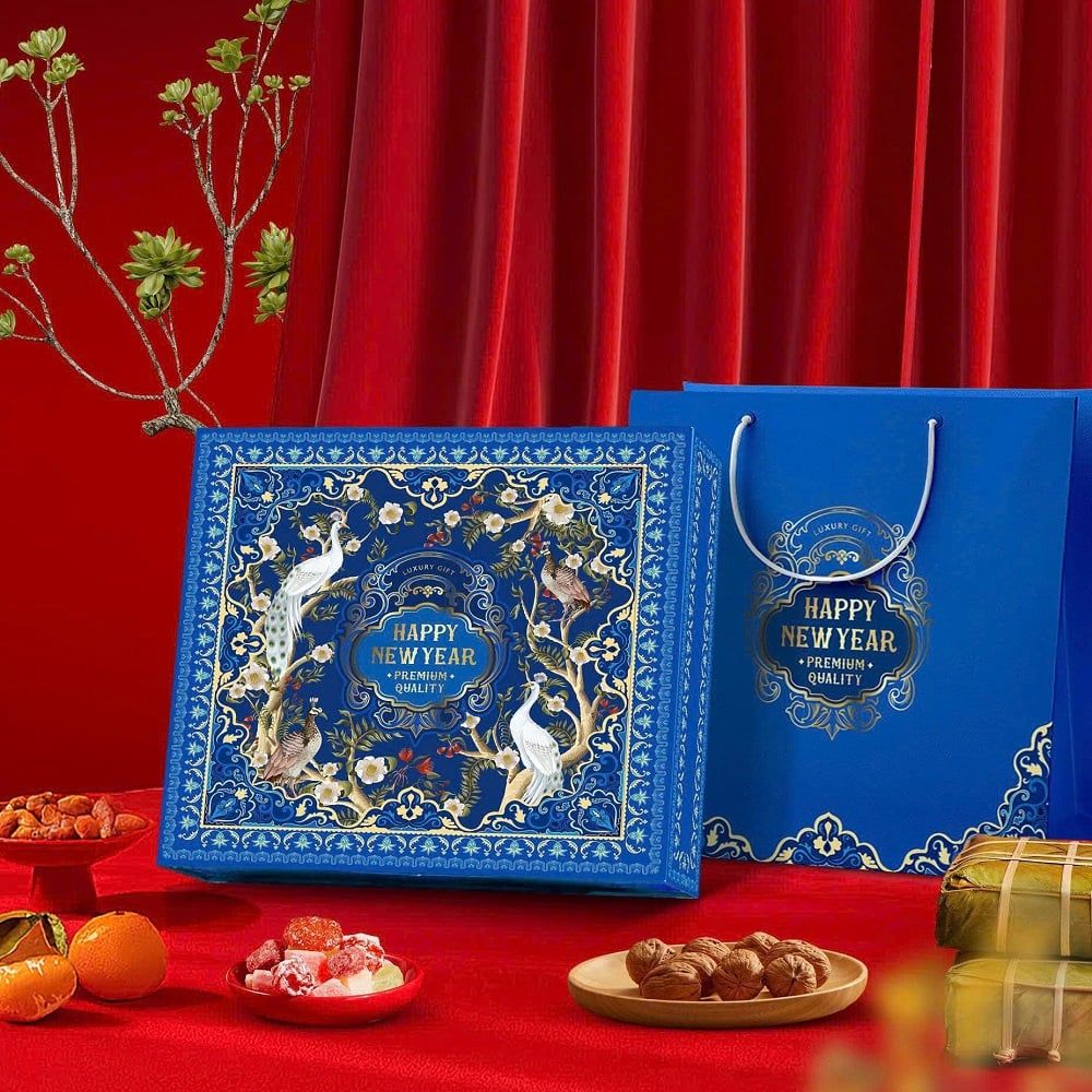 Bộ túi hộp tết đựng rượu Khai Phúc Xanh