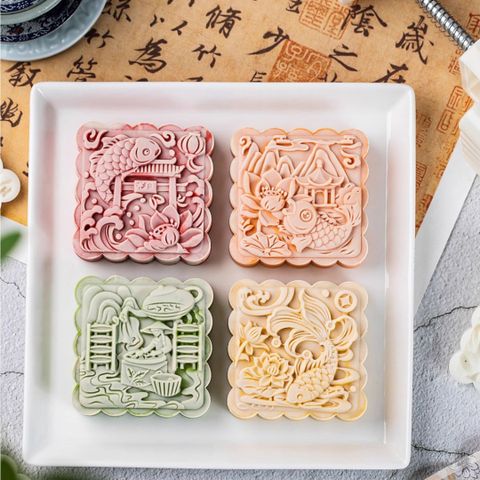 Khuôn trung thu 150g 4 mặt vuông Cá Chép Nhảy Sóng.