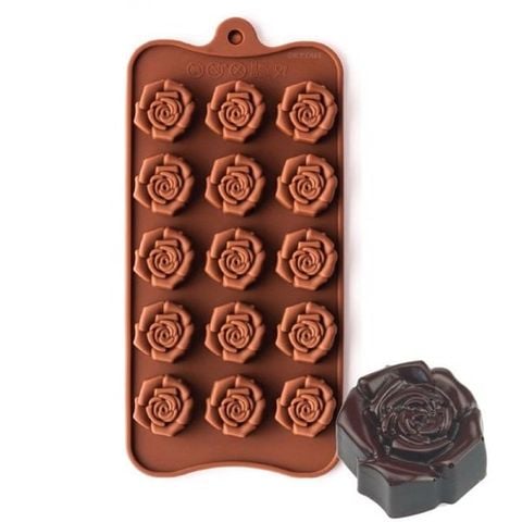 Khuôn silicon nâu 15 hoa hồng nở