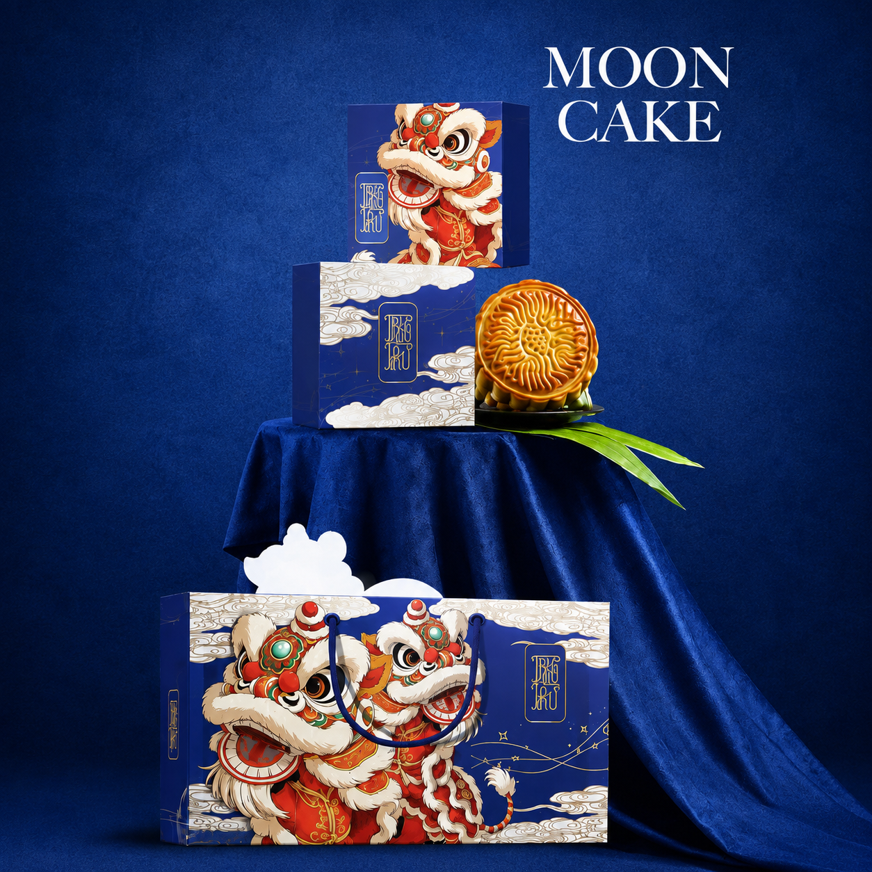 Hộp trung thu 2 bánh 150g - 250g Lân Xanh kèm hộp con.