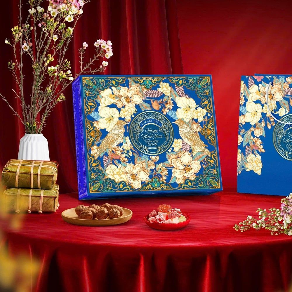 Bộ túi hộp tết đựng rượu Niên Hoa Xanh