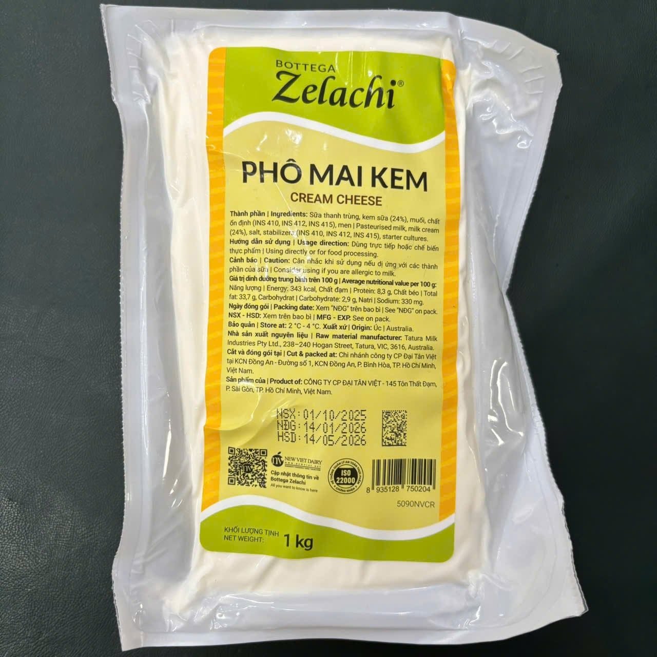 Phô mai kem Cream Cheese Zelachi 1kg.