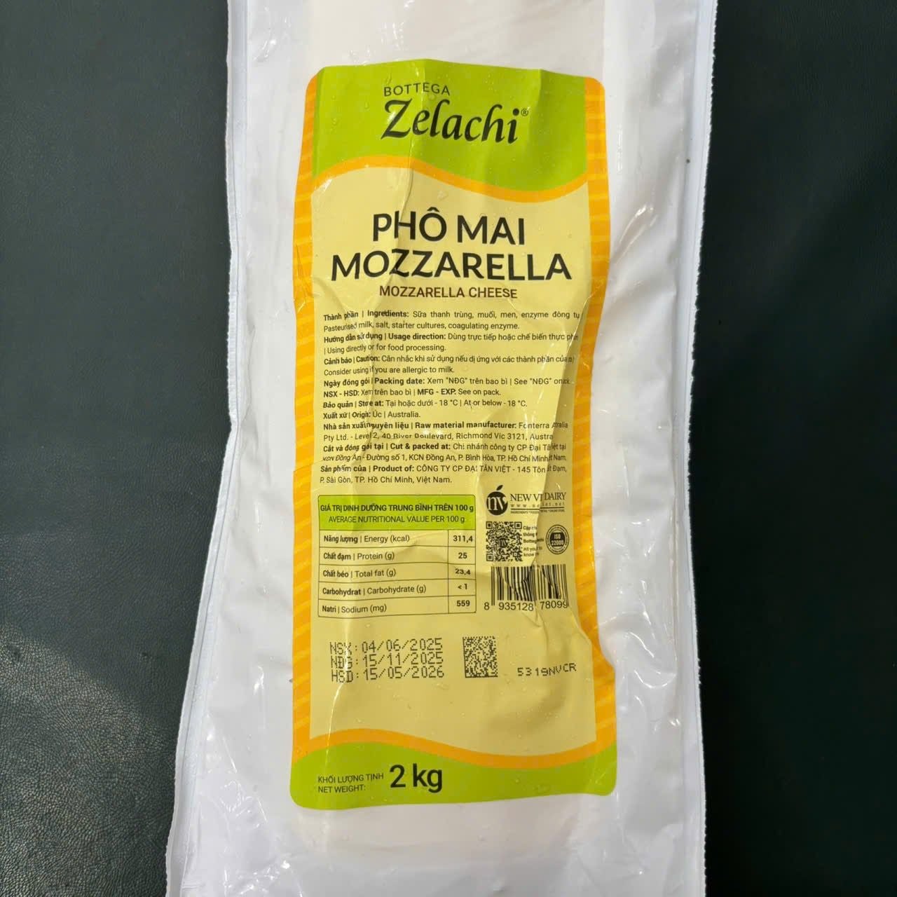 Phô Mai Mozzarella Bottega Zelachi 2kg.