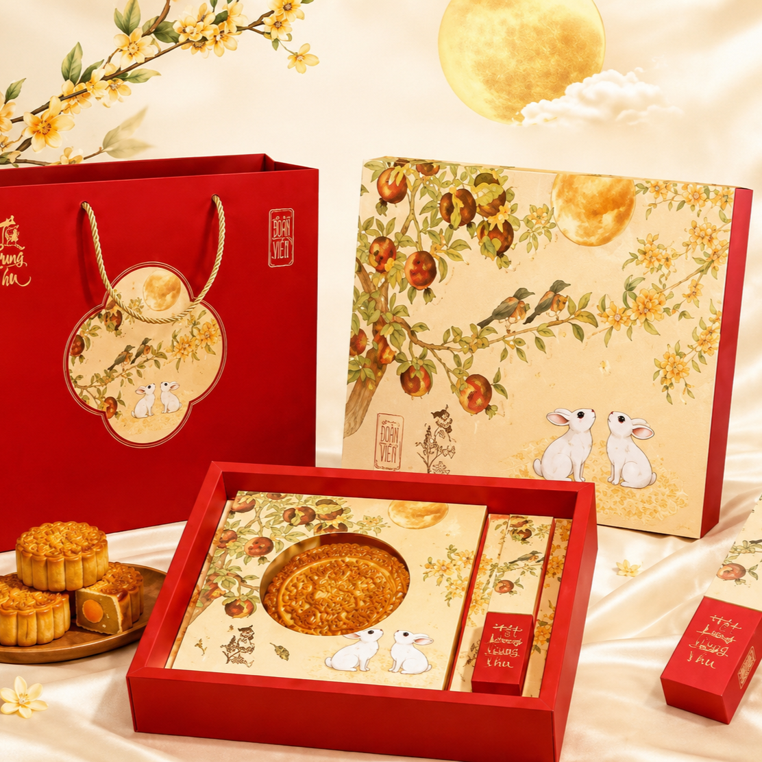 Hộp trung thu 1 bánh lớn 300gr - 600gr Quế Nguyệt.