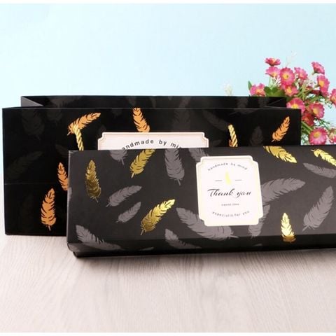 Bộ túi hộp bánh dứa Thank you đen (đựng 6 bánh)