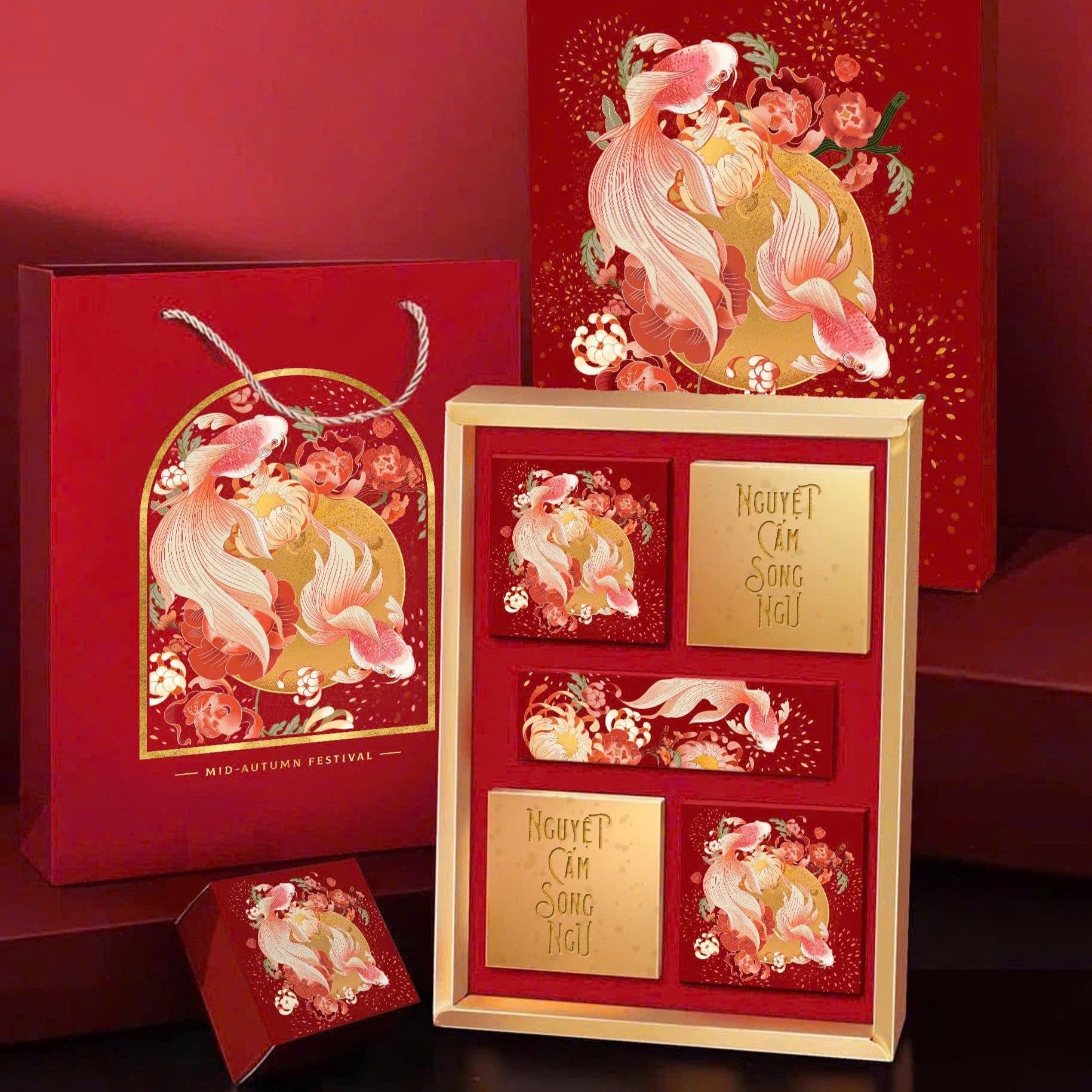 Hộp trung thu 4 bánh trà 150g - 250g Nguyệt Cẩm Song Ngư.