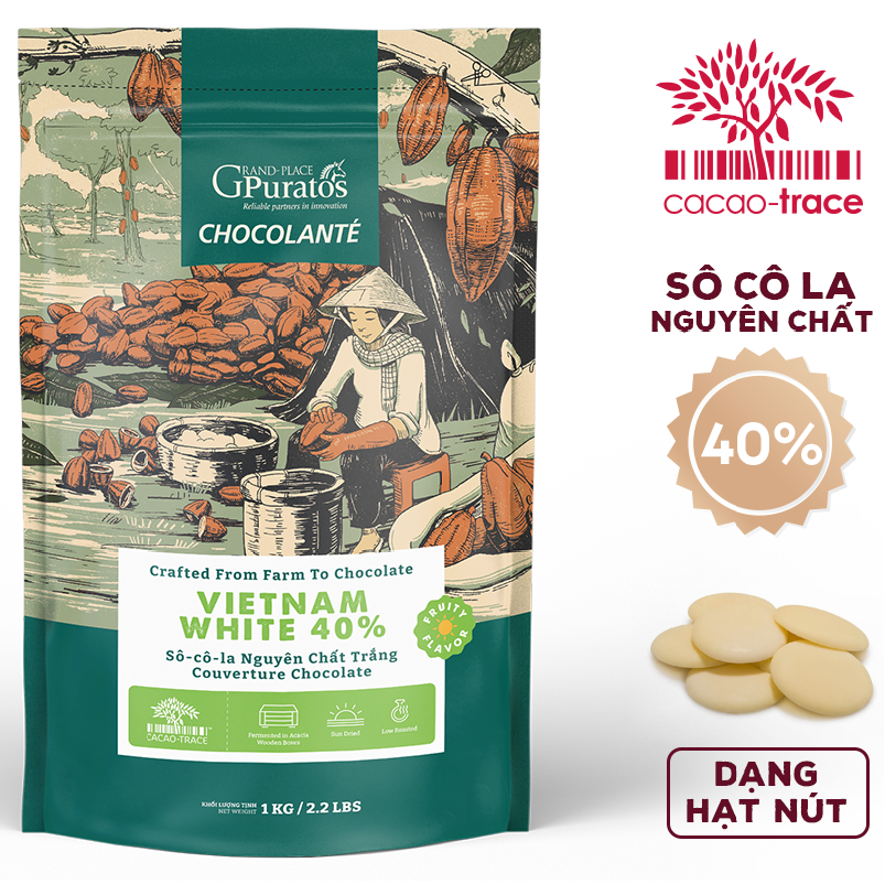 Socola nút trắng nguyên chất 40% Puratos W40B.