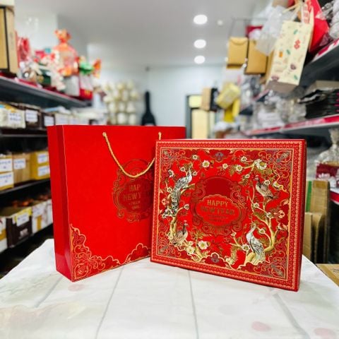 Bộ túi hộp tết đựng rượu Khai Phúc Đỏ.