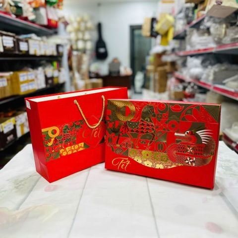 Bộ túi hộp tết Xuân Vượng 3 ngăn.