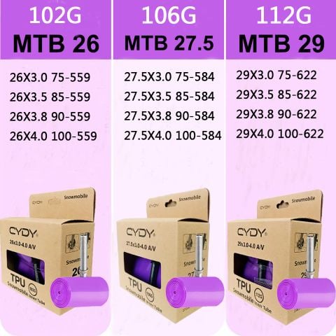  Ruột xe đạp TPU 102 gram CYDY 26 / 27.5 / 29 3.0 - 4.0 van Mỹ 45mm 