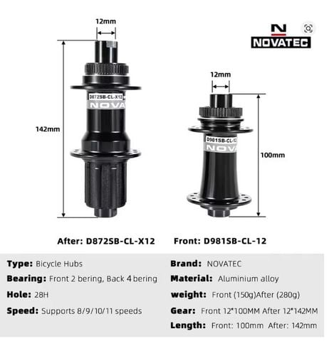  Bộ đùm xe đạp Novatec D981/ D872 12x100 / 12x142 Centerlock 24 / 28 căm cối HGR 