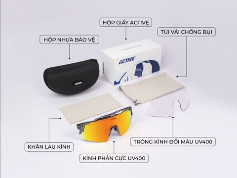  Mắt Kính Đạp Xe Thể Thao ACTIVE KA-185 Sunglasses Cycling 1 tròng Polarized + 1 tròng đổi màu Photopromic 