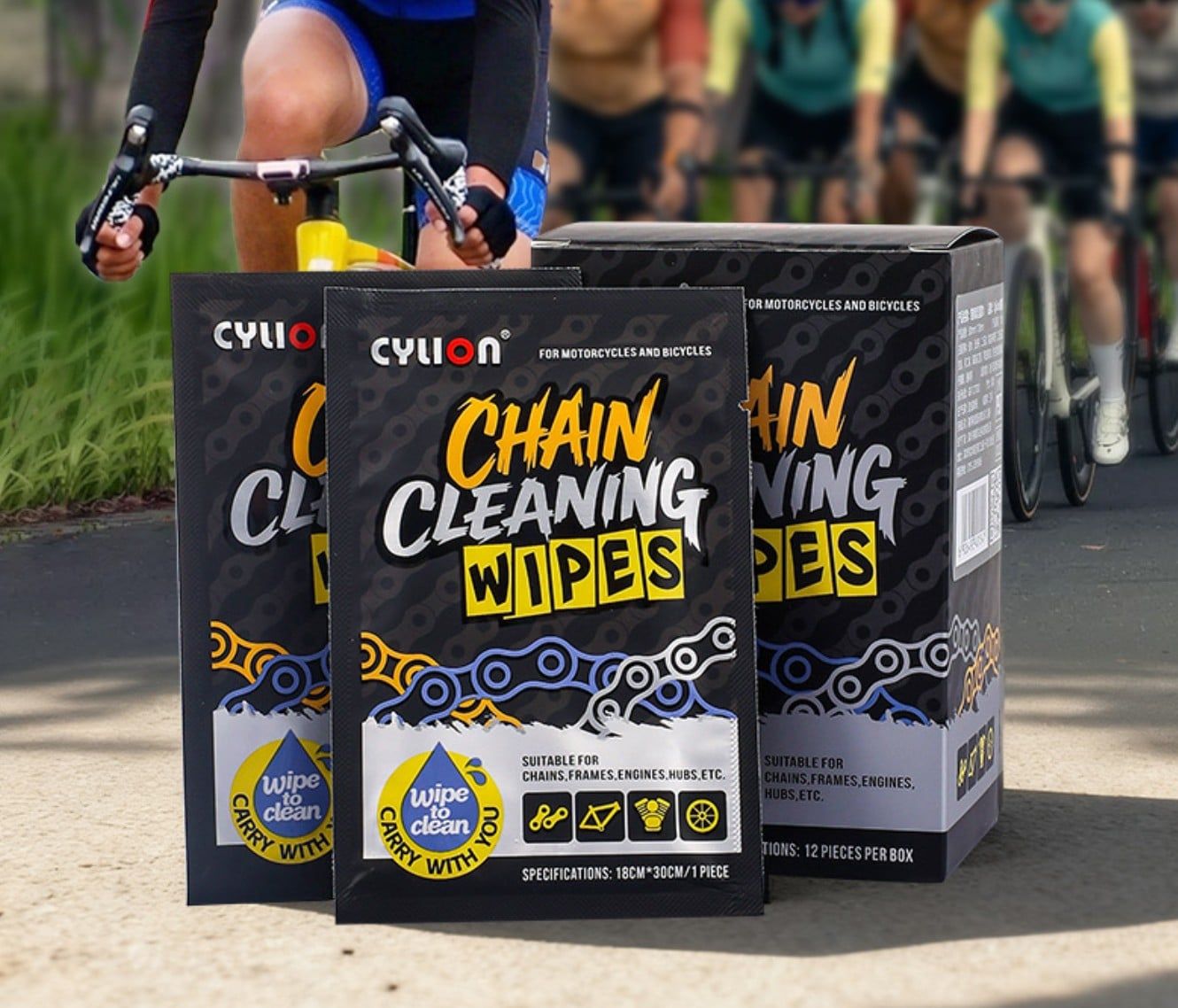 Hộp 12 miếng giấy lau sên xe đạp / xe máy Cylion Chain Clean Wipes