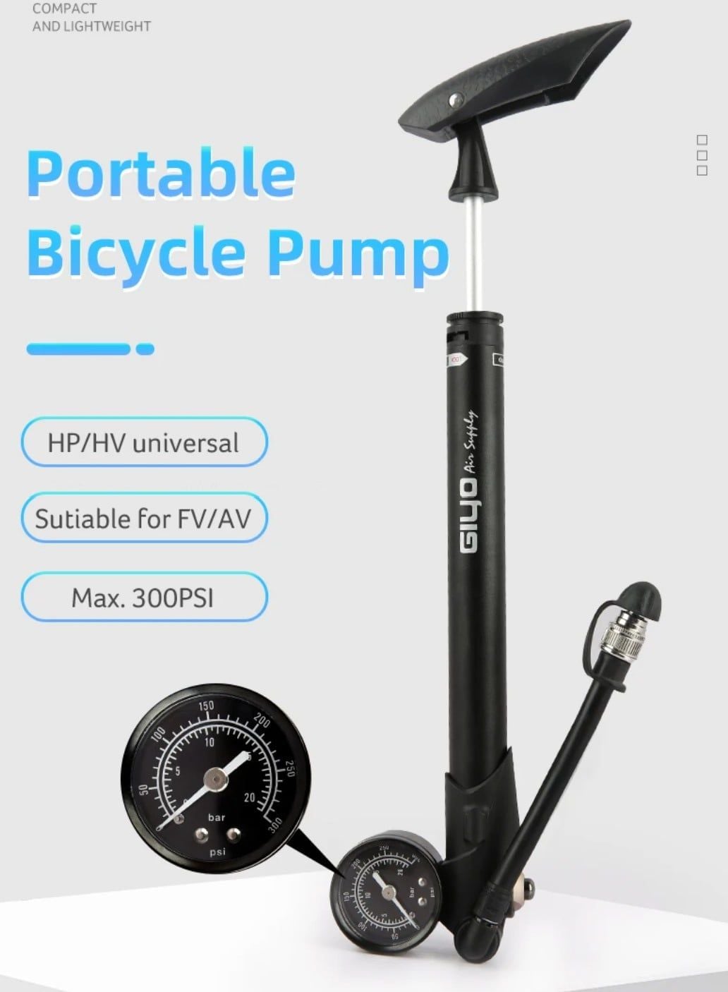Bơm phuộc + bơm xe đạp Giyo GS-41P 300 PSI