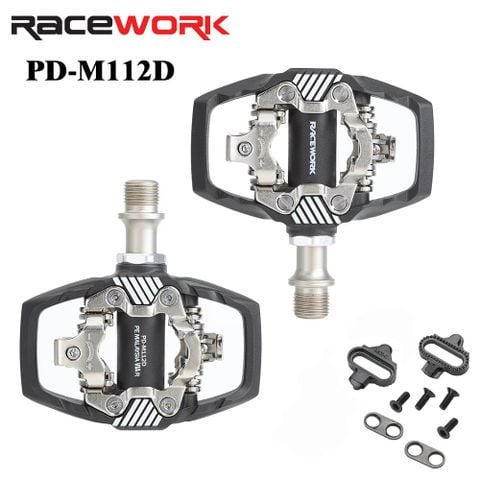  Pedal can xe đạp RaceWork chuẩn SPD MTB 2 mặt can kèm cleat PD-M112D 