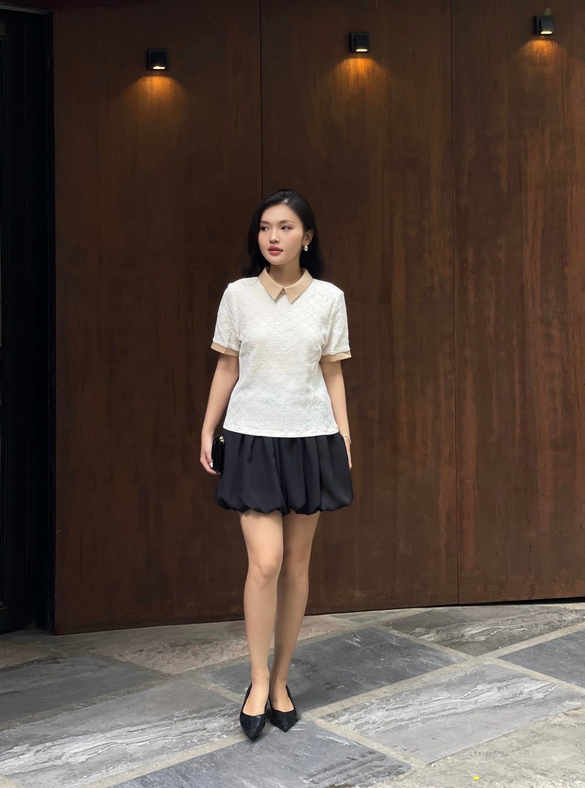 Áo croptop cổ víc phối màu  - V61R25H004