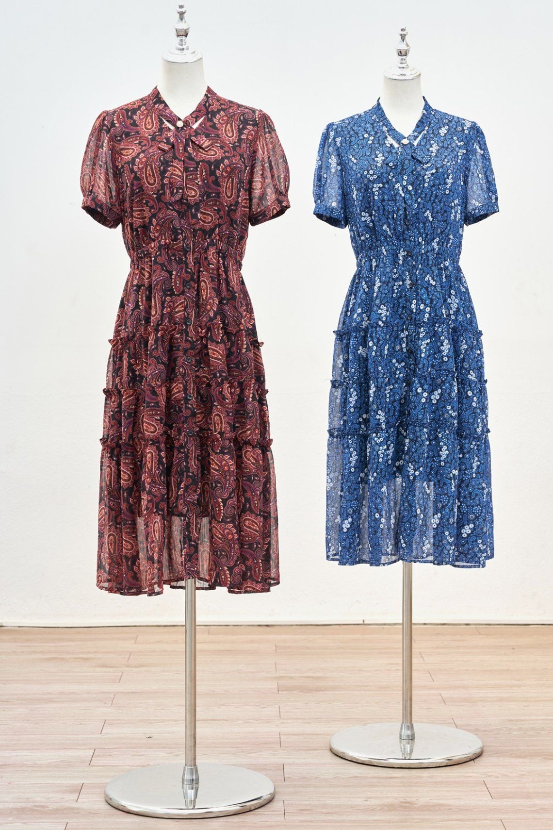 Đầm maxi cổ nơ nhún 3 tầng - B63L25H005