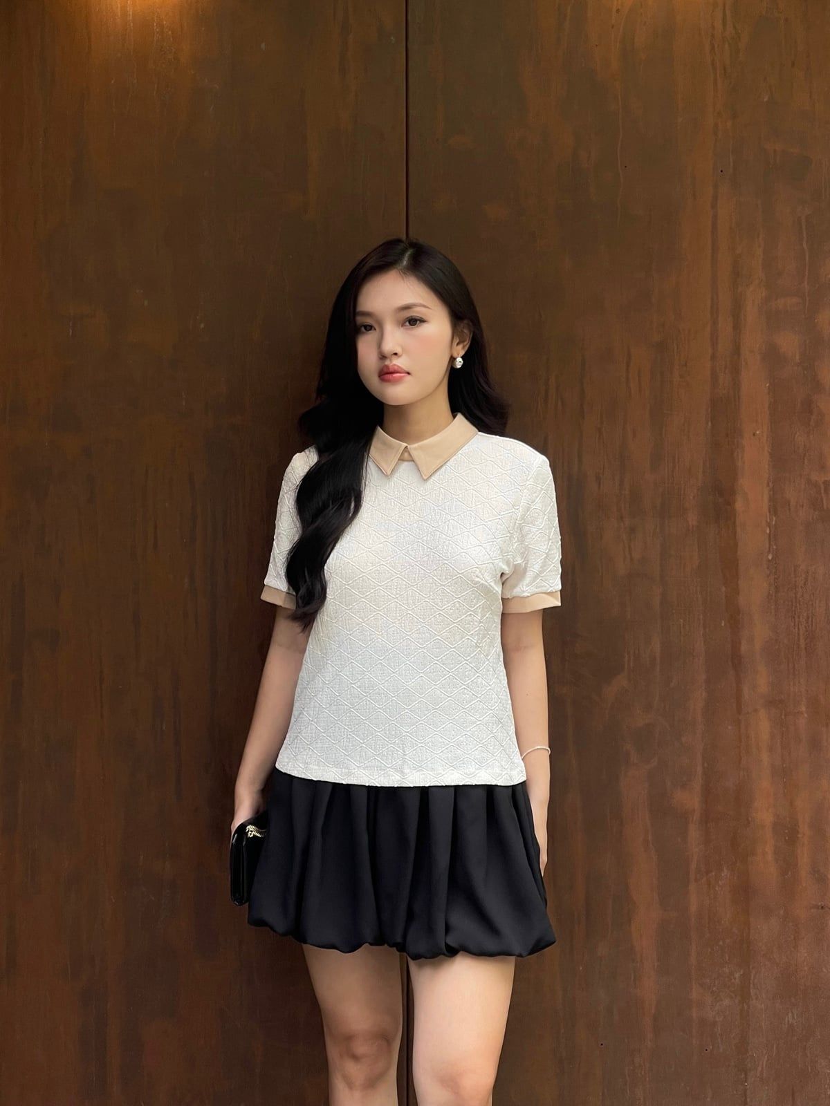 Áo croptop cổ víc phối màu  - V61R25H004