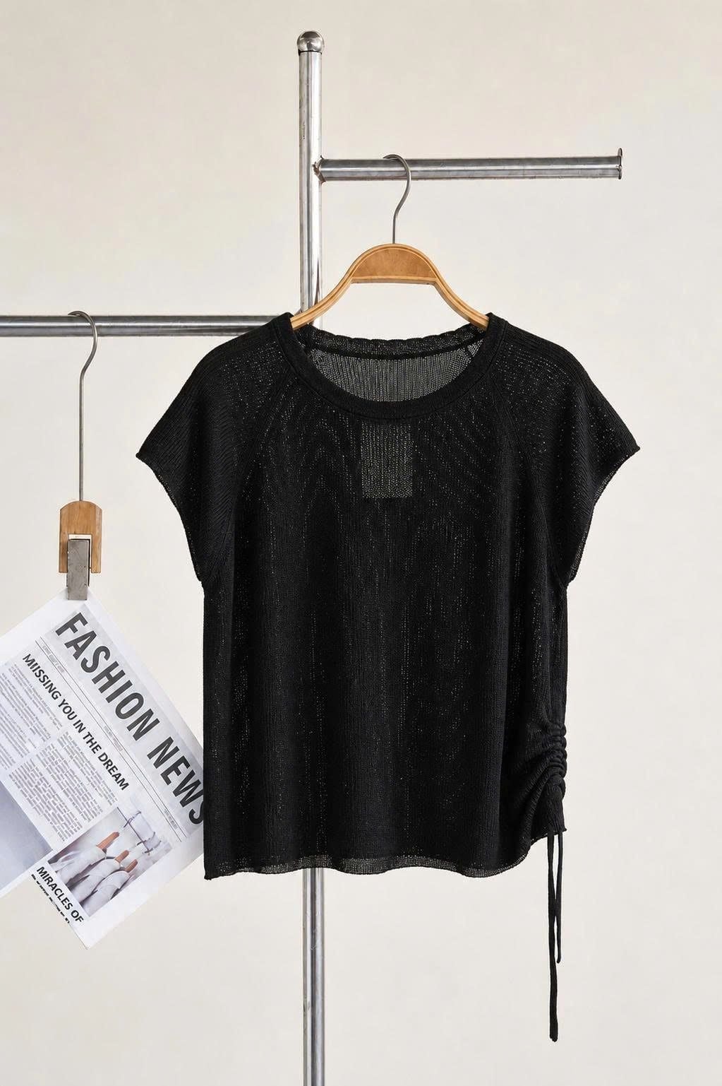 Áo len cổ tròn tay zaplang rút chun 1 bên eo - O61W26Q023