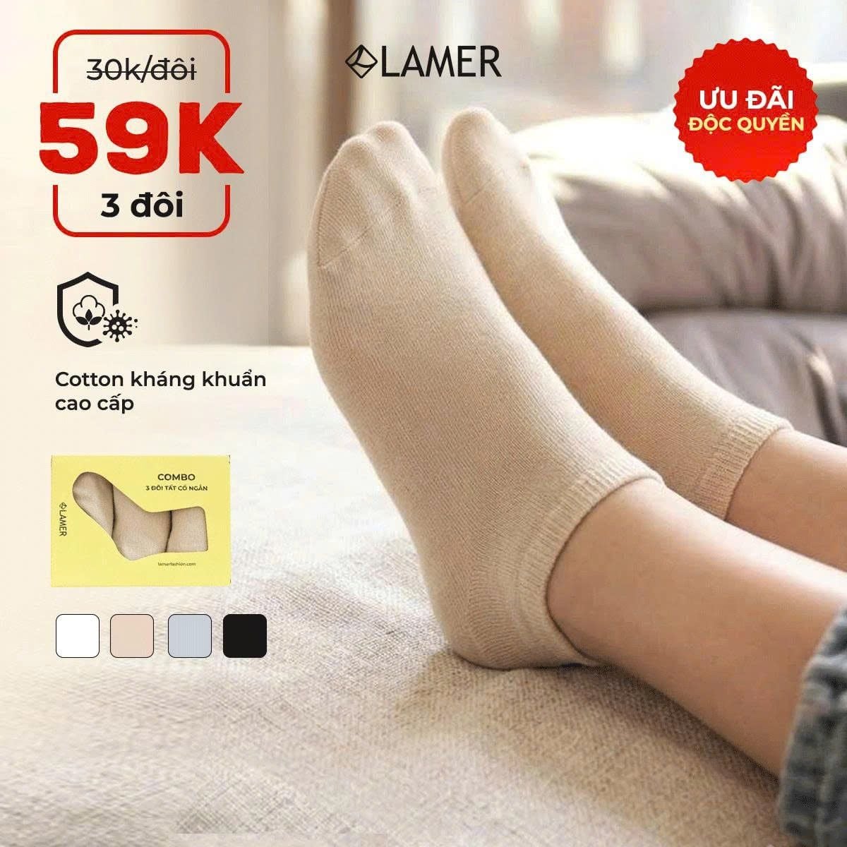 Combo 3 đôi tất cổ ngắn nam nữ unisex - O8AK25Q005