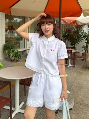 Áo sơ mi phối ren; cúc nhiều màu  - D61H25H007